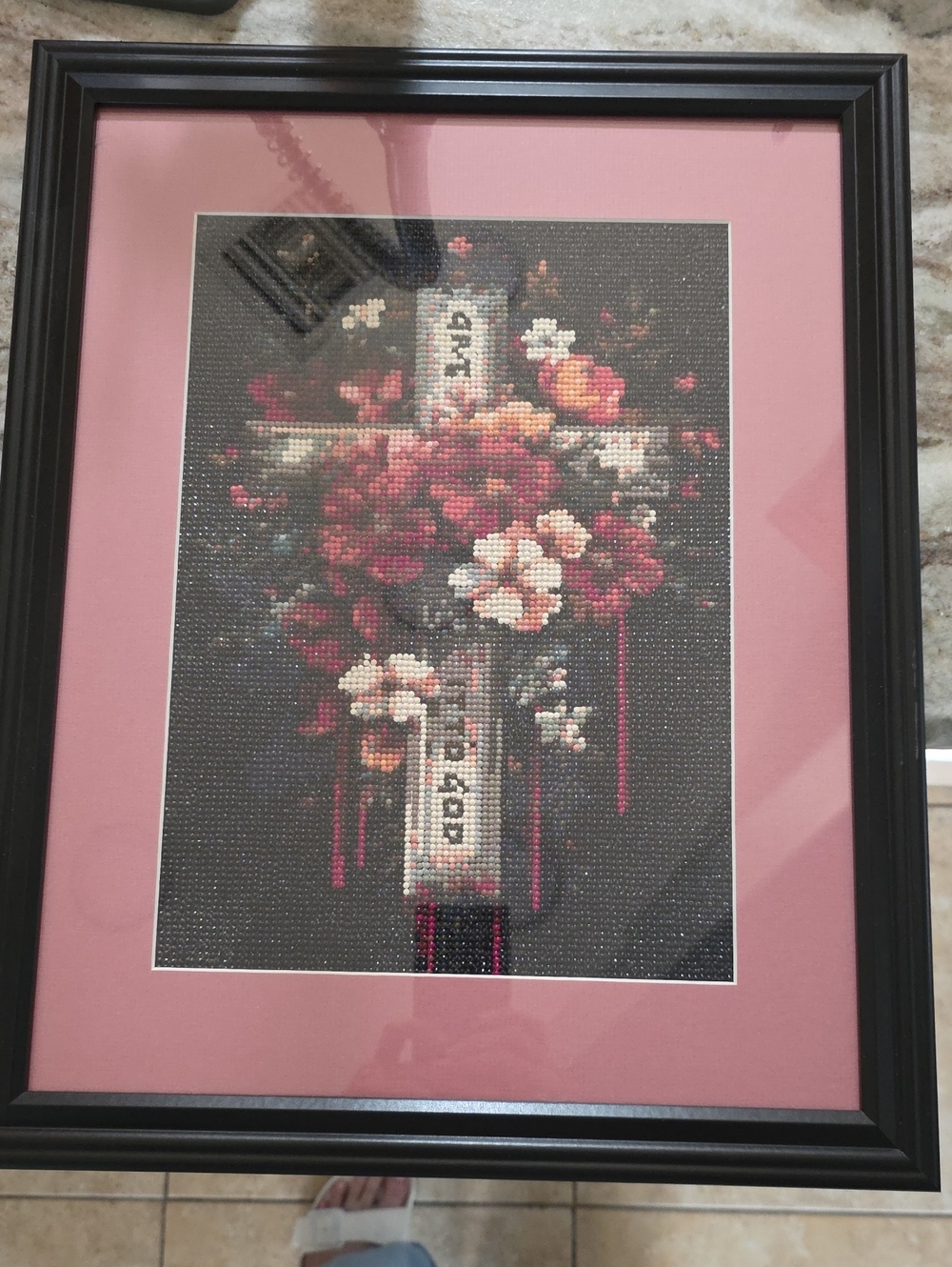 Framed Floral Diamond Art in Pink Mat "Give It To God"